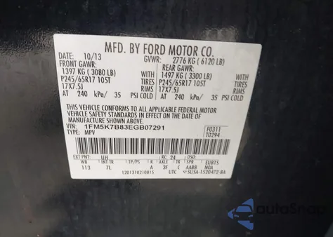 2014 Ford Explorer from USA, damaged, VIN 1FM5K7B83EGB07291